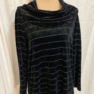 NWOT Talbots Womens Black Striped Velour Cowl Neck Long Sleeve Pullover Sweater